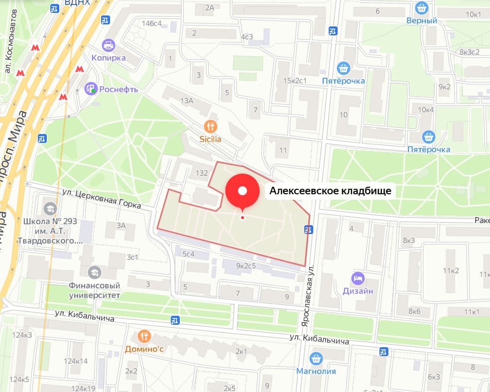 Алексеевское кладбище на карте