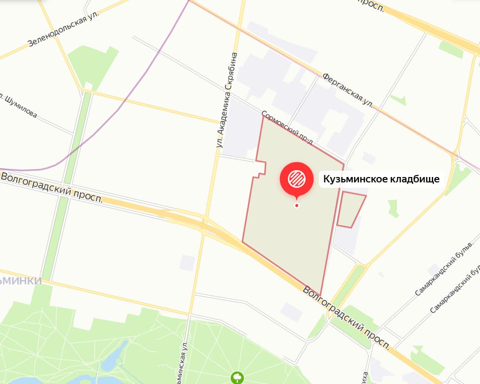 Кузьминское кладбище на карте