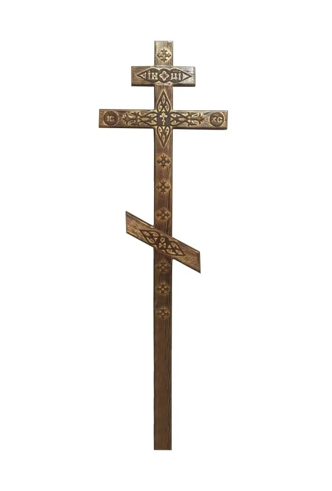 крест на могилу Прямой с декором, состаренный