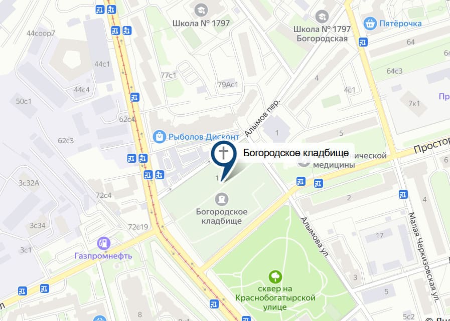Богородское кладбище на карте