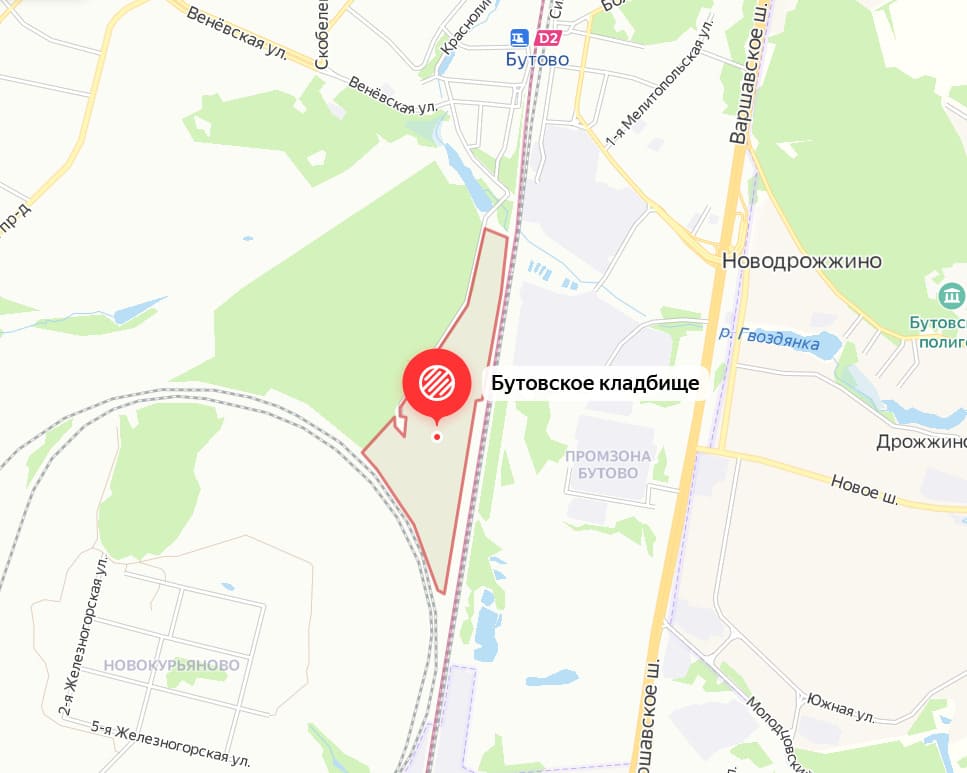 Бутовское кладбище на карте