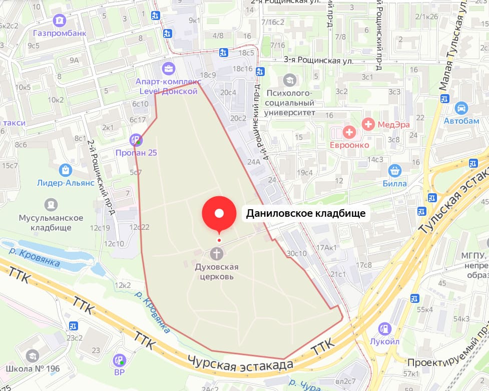 Даниловское кладбище на карте