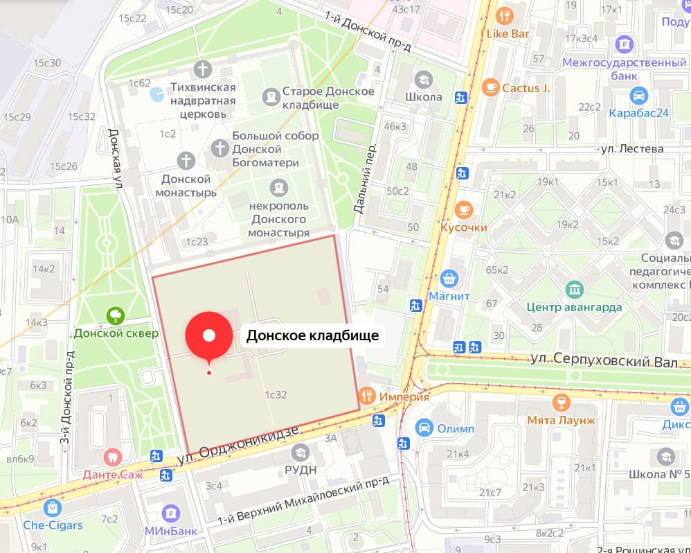Донское кладбище на карте