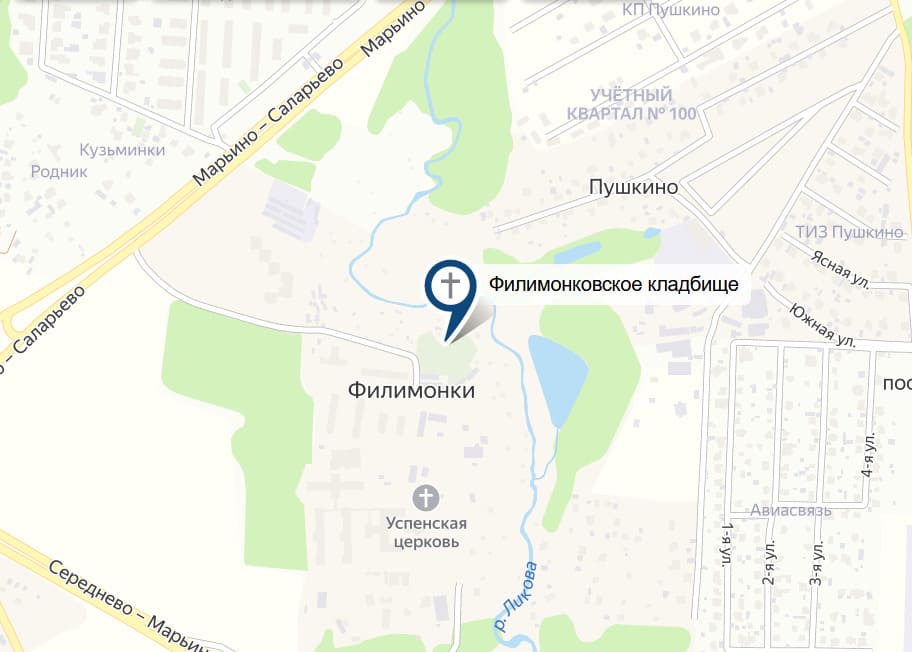 Филимонковское кладбище на карте