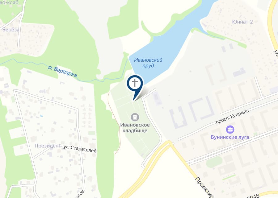 Ивановское кладбище на карте