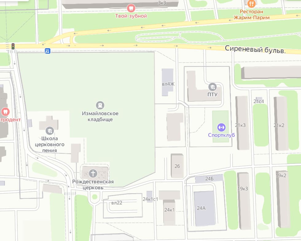 Измайловское кладбище на карте