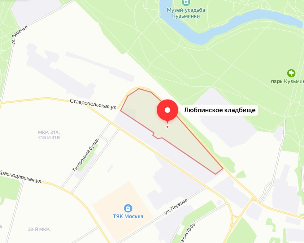 Люблинское кладбище на карте