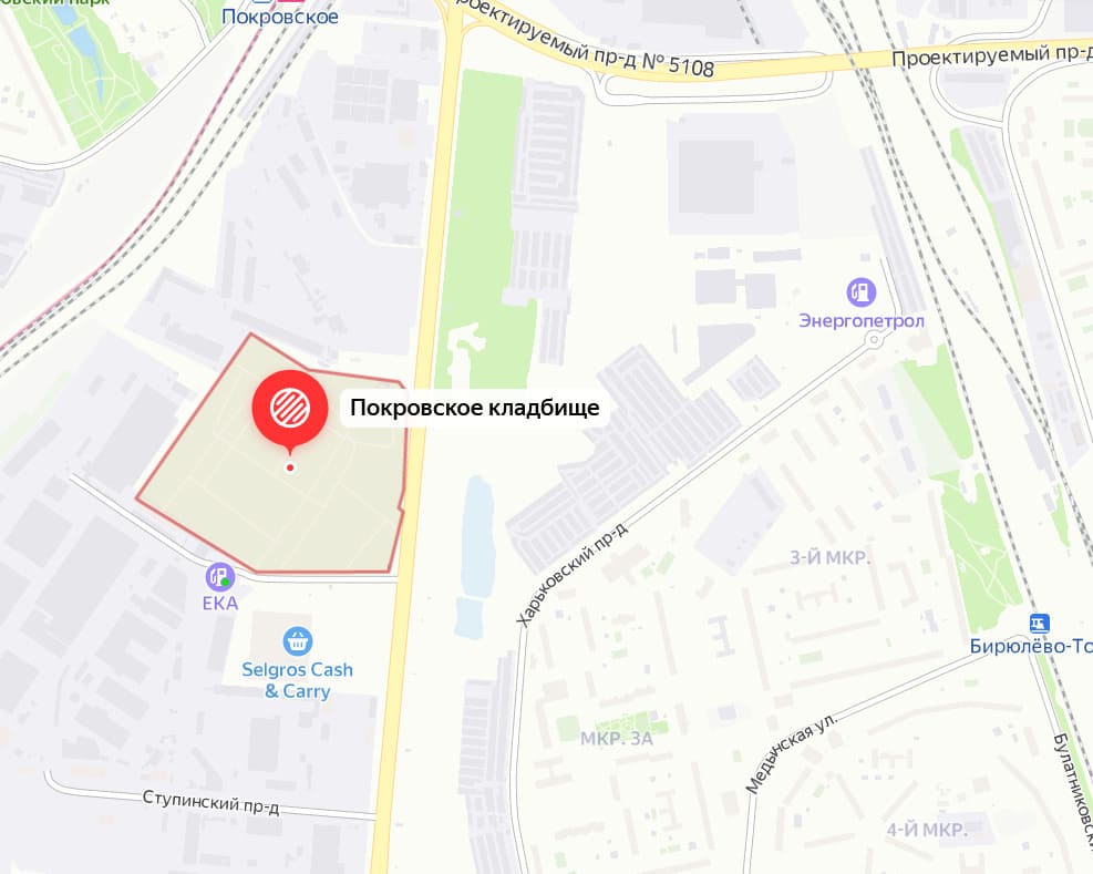 Покровское кладбище на карте