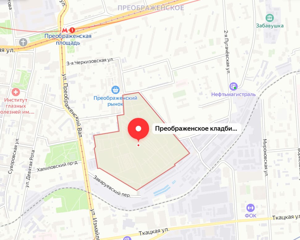 Преображенское кладбище на карте