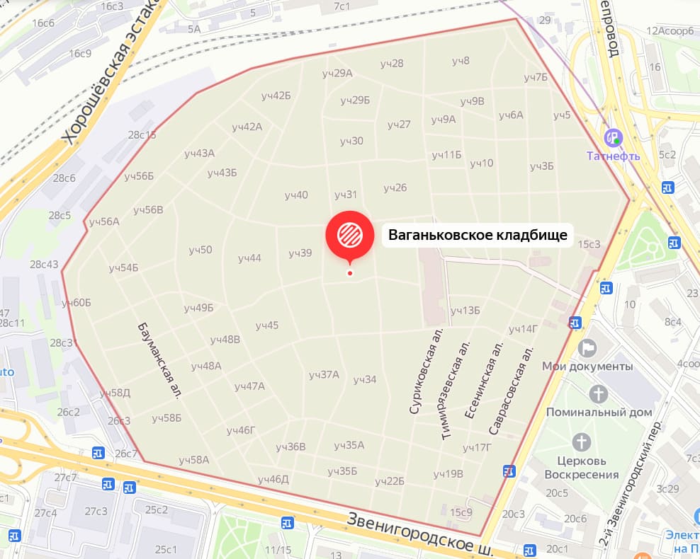 Ваганьковское кладбище на карте