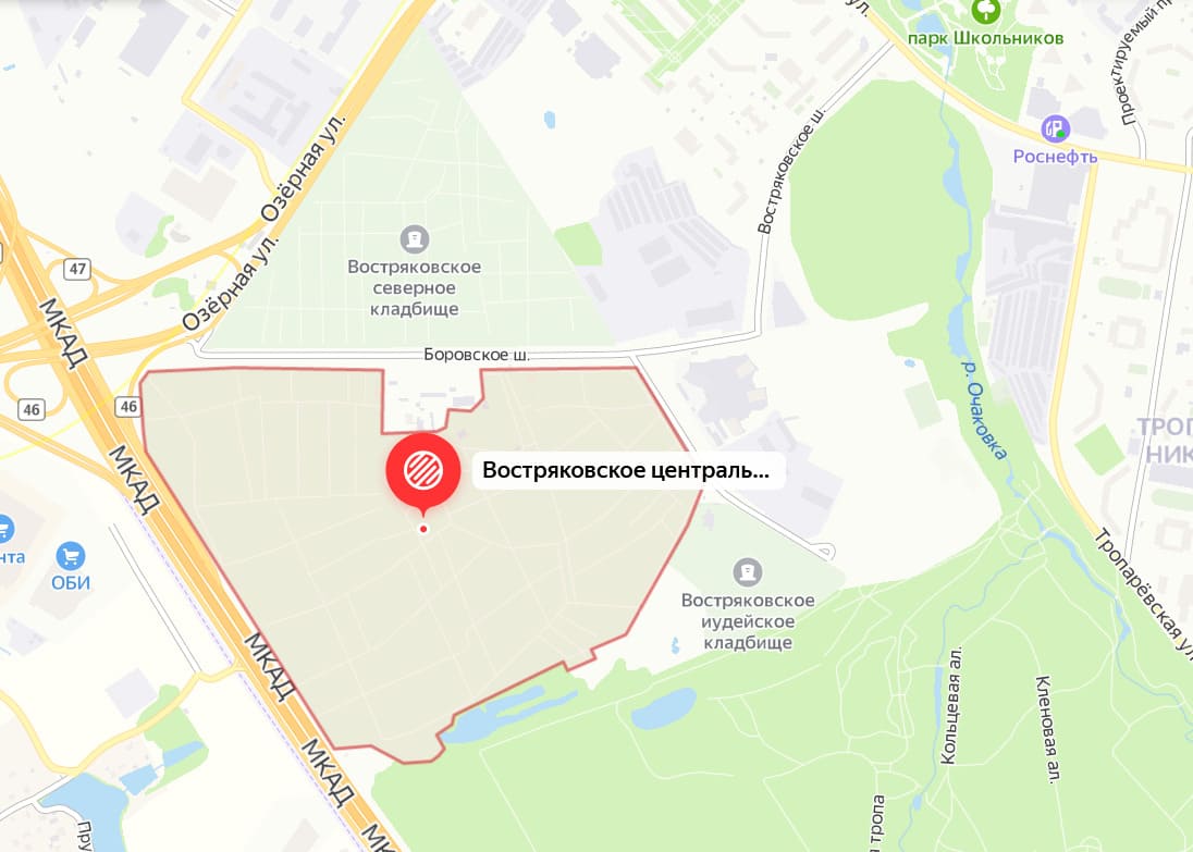 Востряковское кладбище на карте