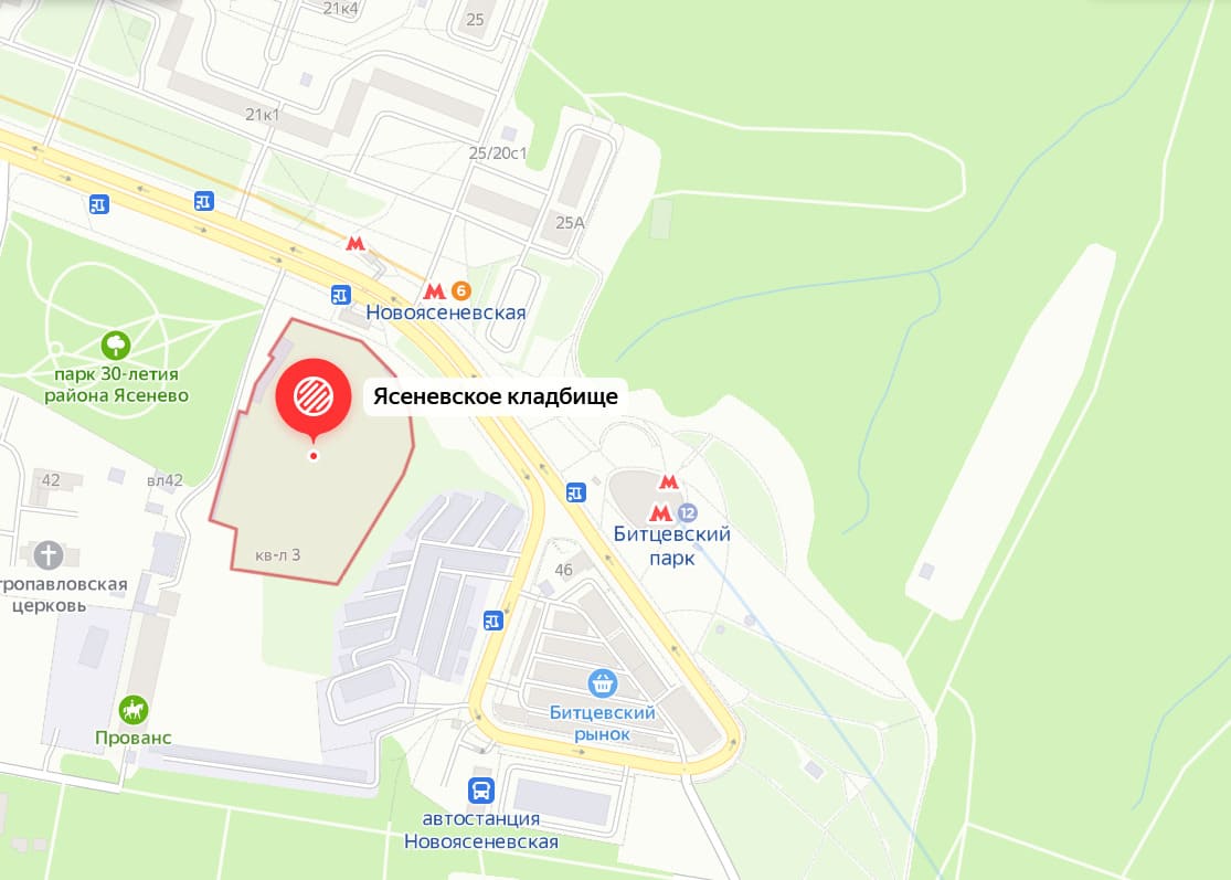 Ясеневское кладбище на карте