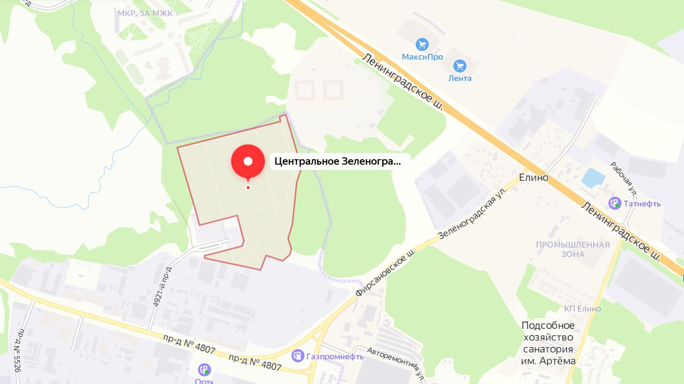 Зеленоградское кладбище на карте